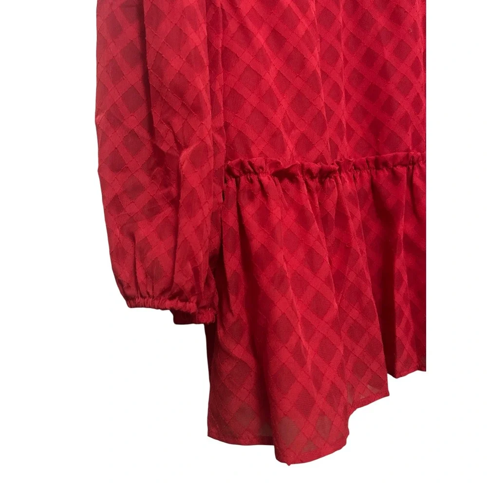Tommy Hilfiger Women Red Diamond Textured Peplum Blouse‎ Top Size L